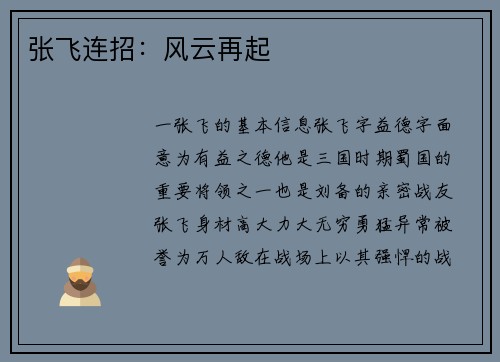 张飞连招：风云再起